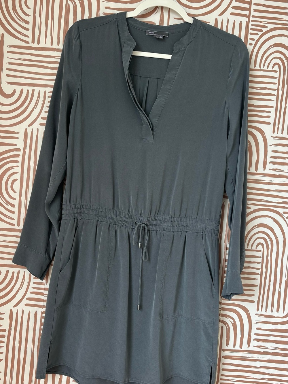 Vince Charcoal Gray Drawstring-Waist Mini Dress